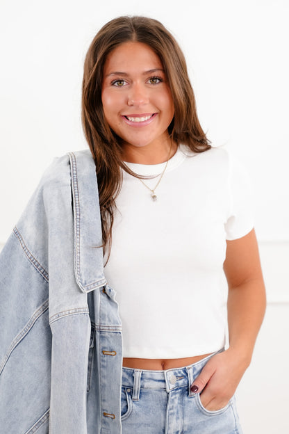 Short Sleeve Ribbed Knit Crop Tee