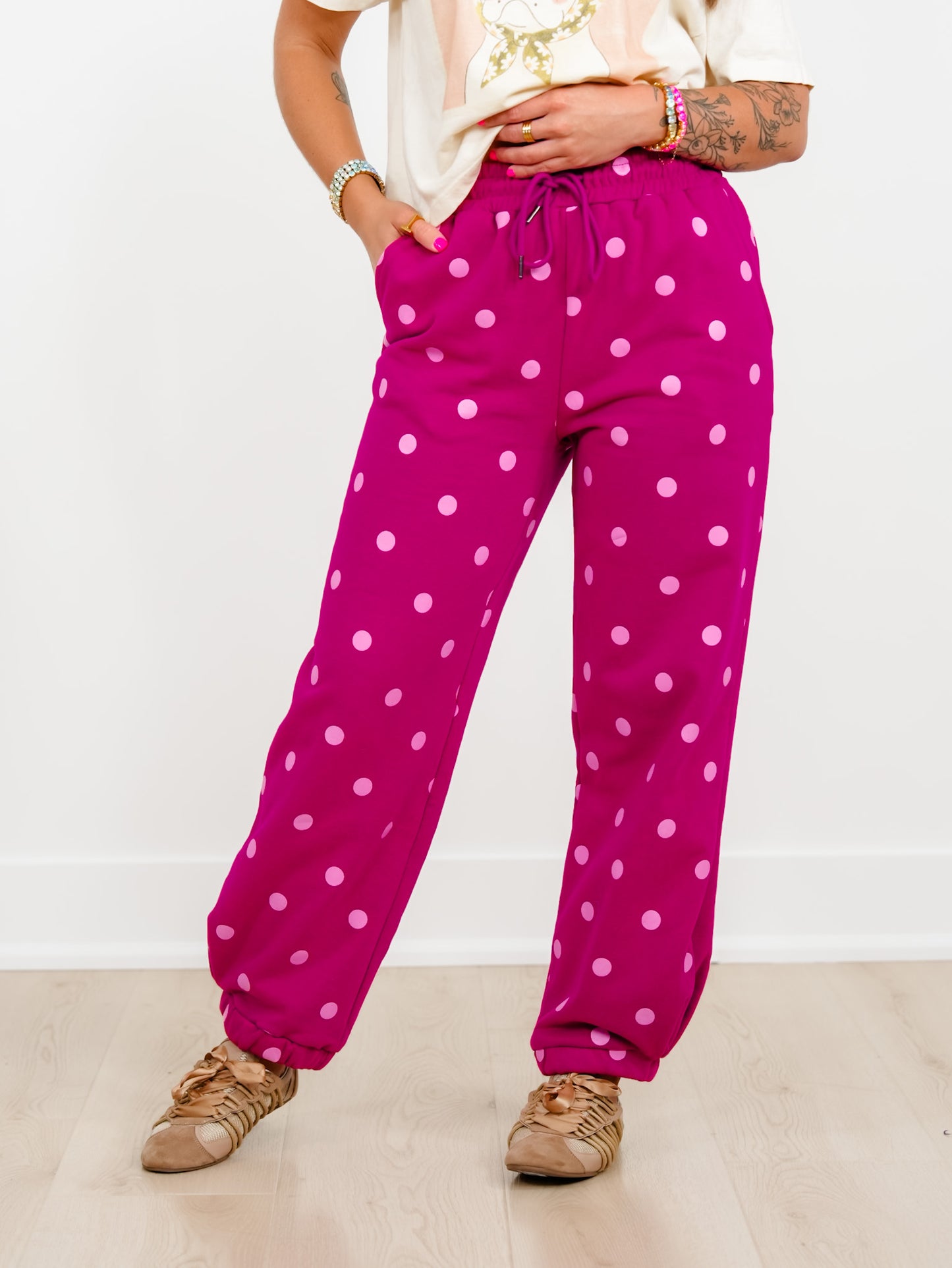 Polka Dot Elastic Waist Lounge Jogger Pants