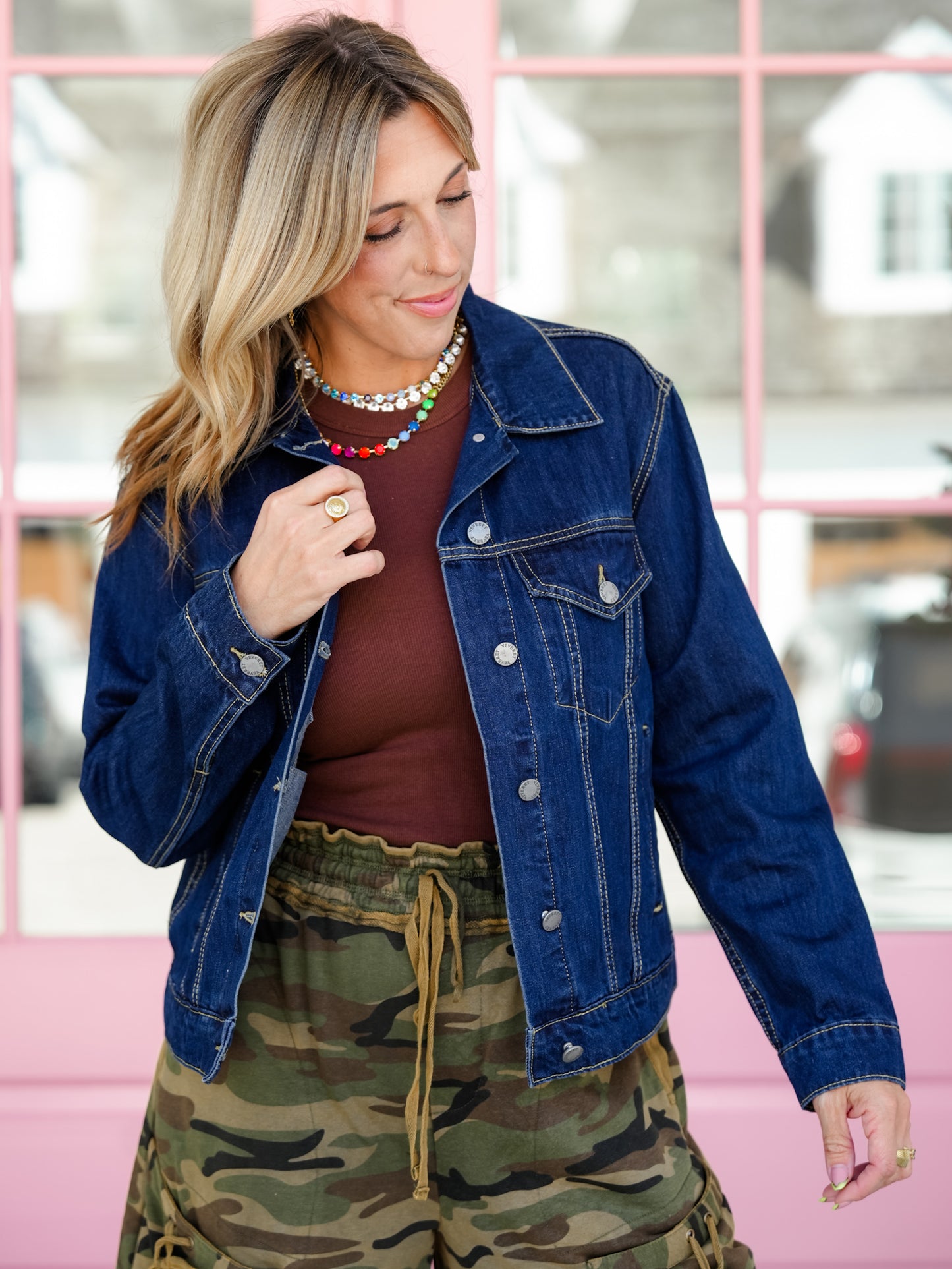 Dark Wash Long Sleeve Button Down Jacket