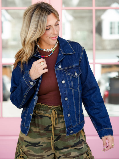 Dark Wash Long Sleeve Button Down Jacket