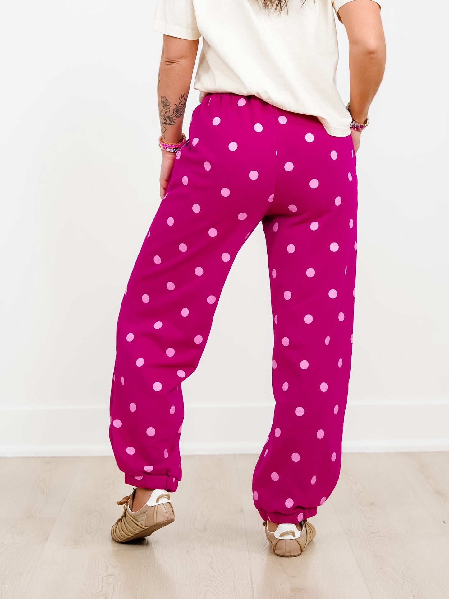 Polka Dot Elastic Waist Lounge Jogger Pants