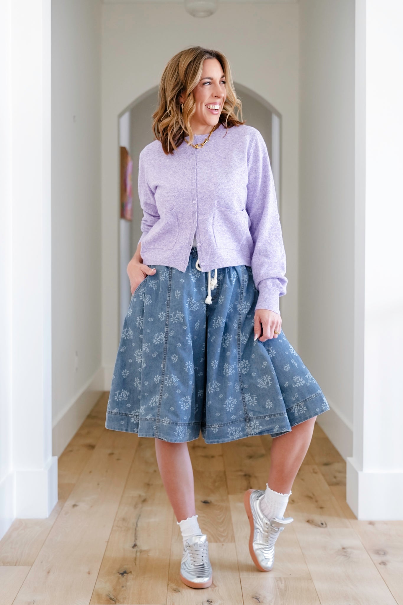 Floral Print Elastic Waist Wide Leg Shorts