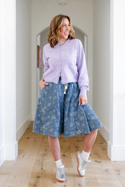 Floral Print Elastic Waist Wide Leg Shorts