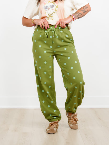 Polka Dot Elastic Waist Lounge Jogger Pants