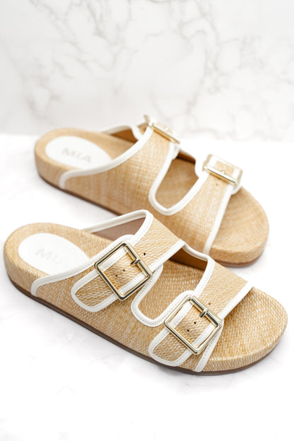 MIA Woven Raffia Double Buckle Slide
