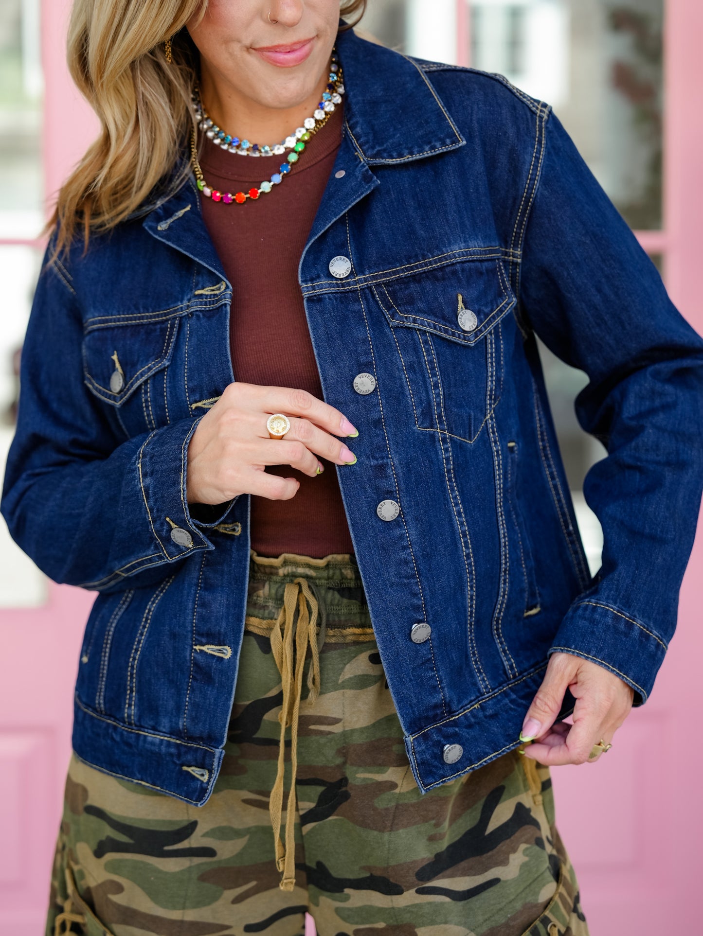 Dark Wash Long Sleeve Button Down Jacket