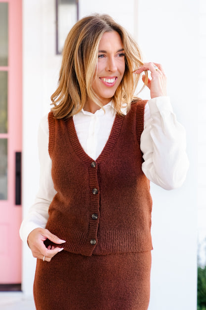 Knit Sleeveless Button Down Top and Midi Skirt Set