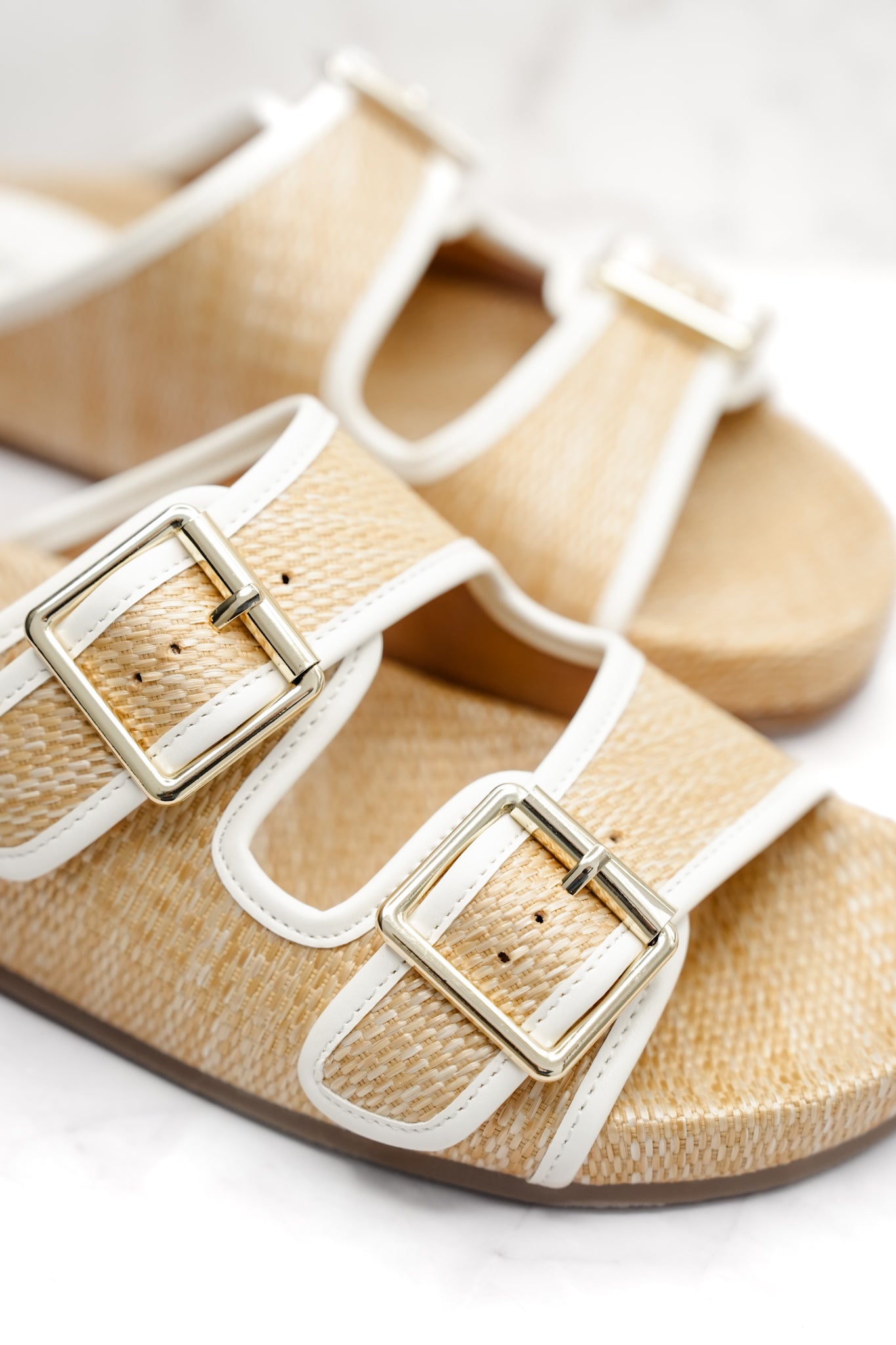 MIA Woven Raffia Double Buckle Slide