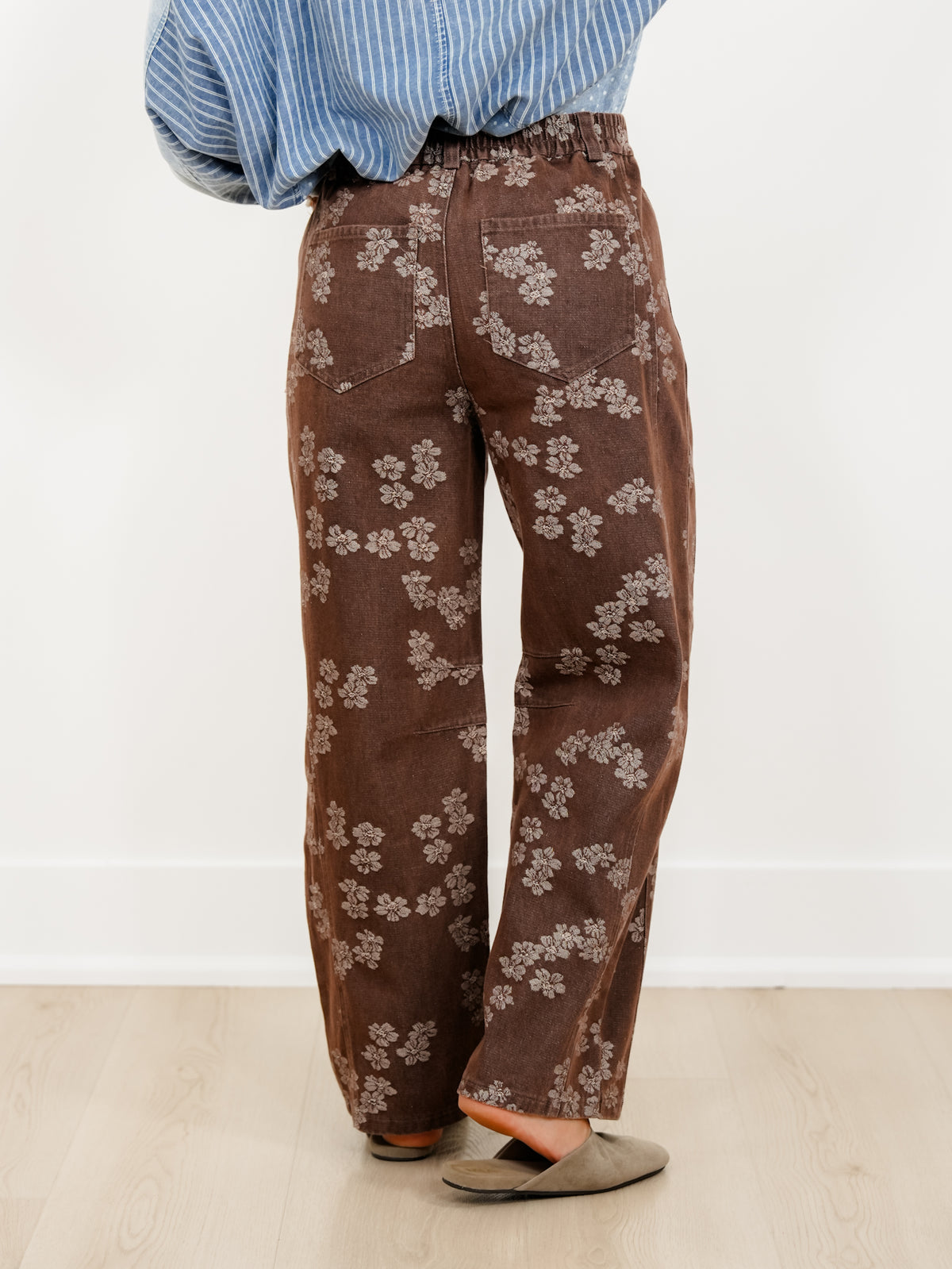 Floral Print High Waist Barrel Leg Jeans