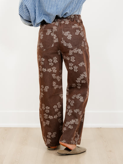 Floral Print High Waist Barrel Leg Jeans