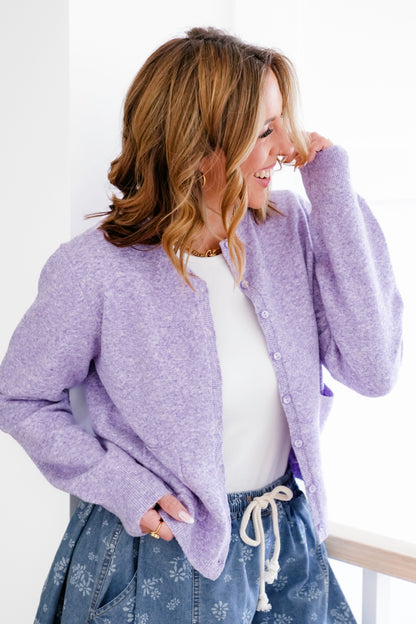 Heathered Long Sleeve Button Down Cardigan with Pockets
