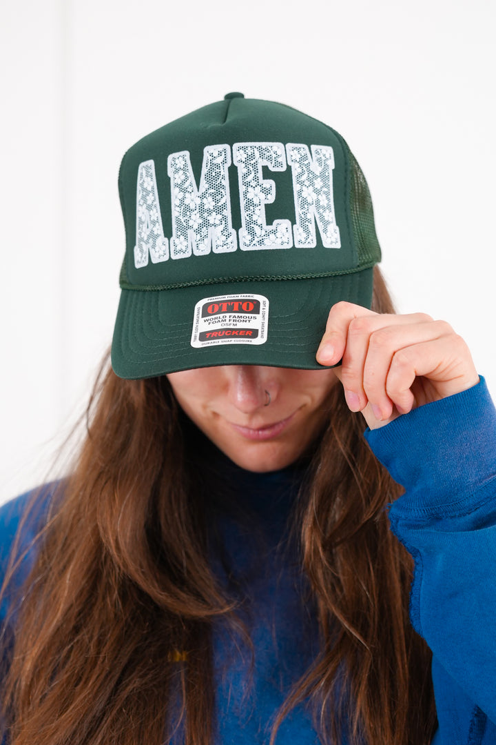 Amen Lace Design Trucker Hat