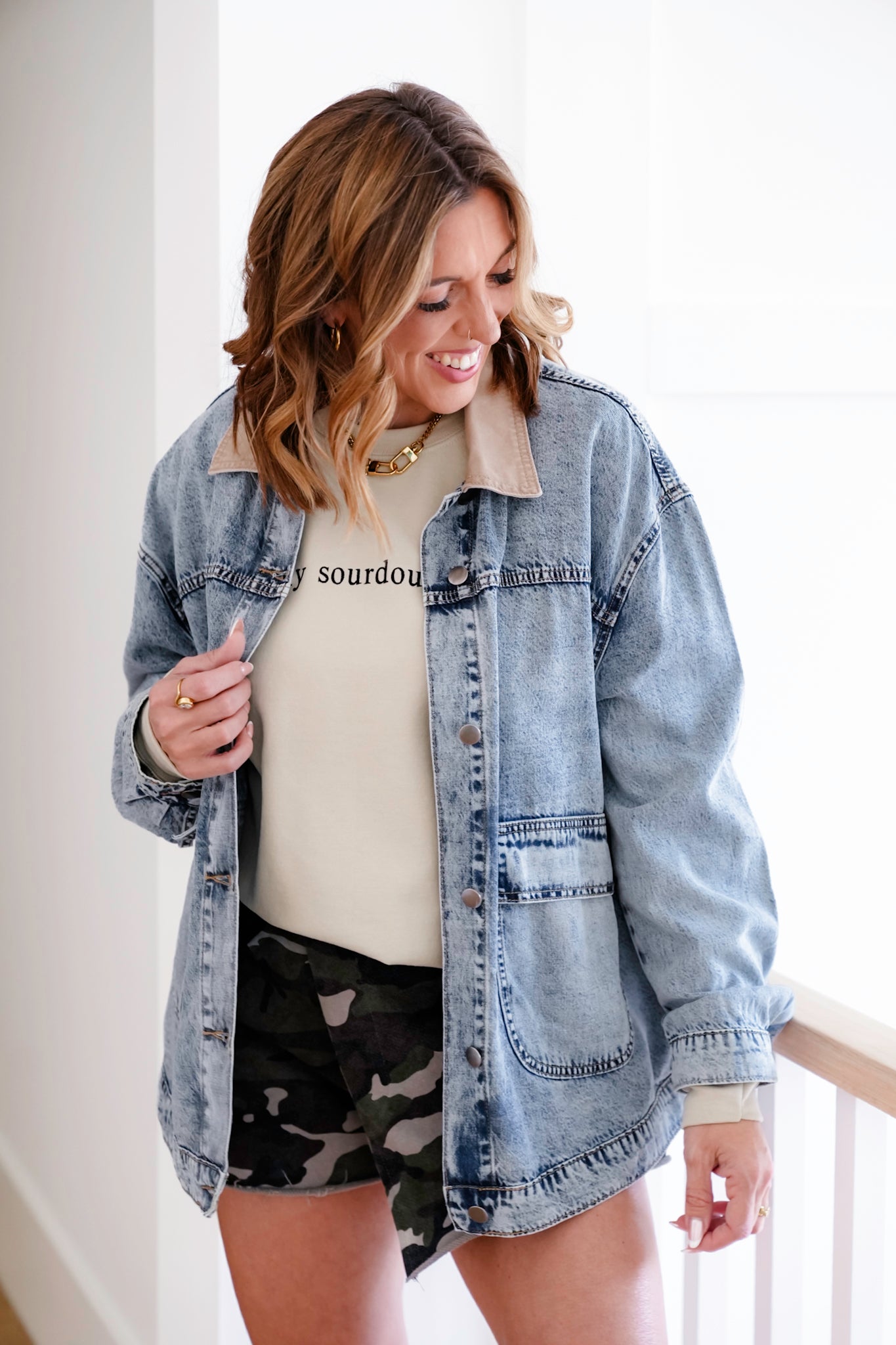 Mineral Wash Long Sleeve Button Down Shacket