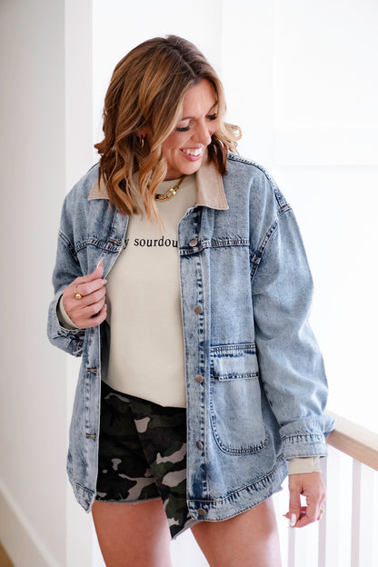 Mineral Wash Long Sleeve Button Down Shacket