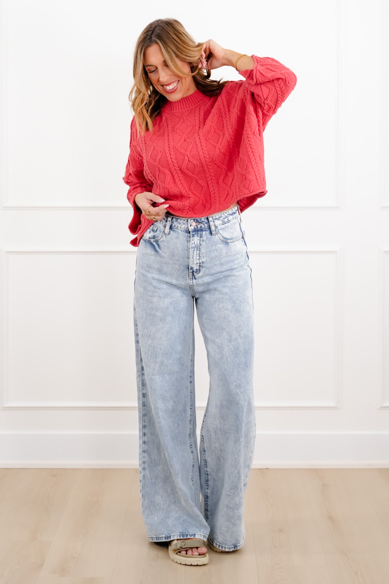 Pattern Knit Long Sleeve Pullover Sweater