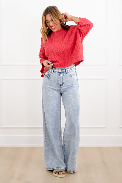 Pattern Knit Long Sleeve Pullover Sweater