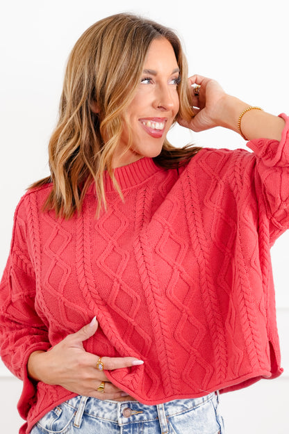 Pattern Knit Long Sleeve Pullover Sweater