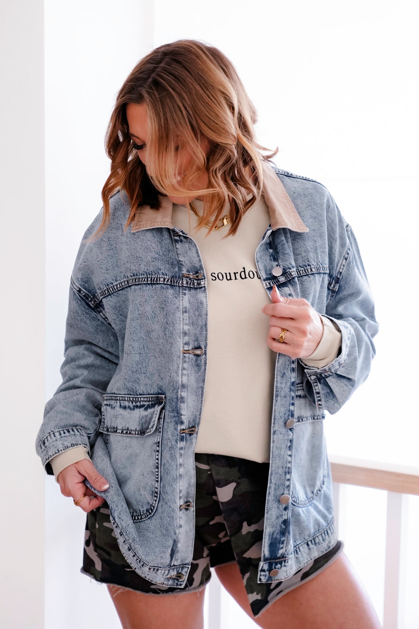 Mineral Wash Long Sleeve Button Down Shacket