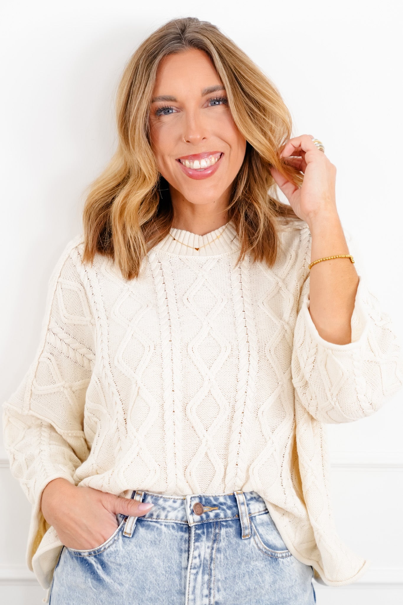 Pattern Knit Long Sleeve Pullover Sweater