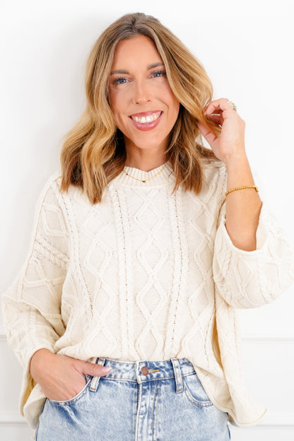 Pattern Knit Long Sleeve Pullover Sweater