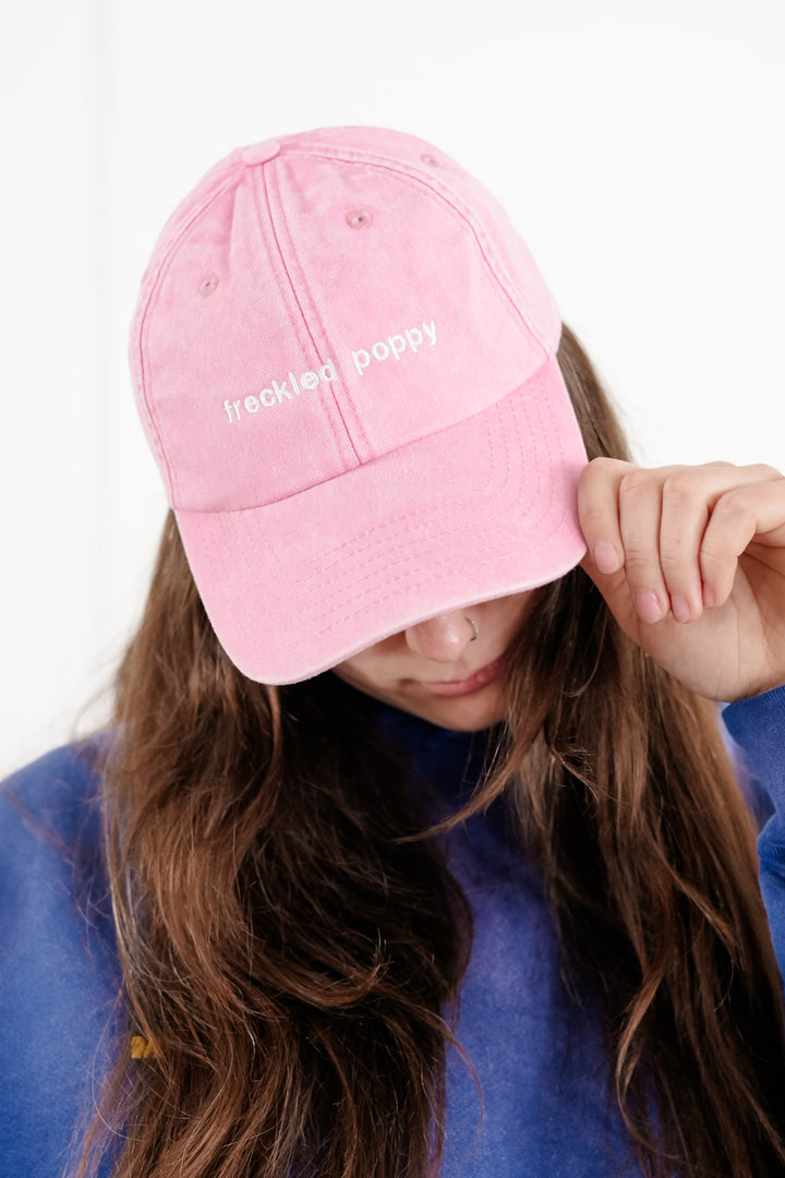 Freckled Poppy Pink Denim Baseball Cap