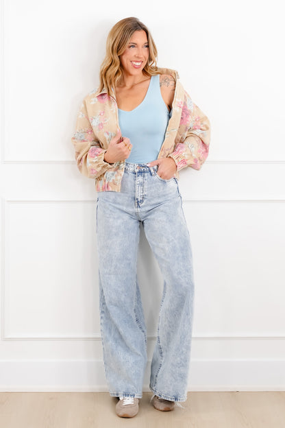 Floral Print Long Sleeve Zip Up Jacket