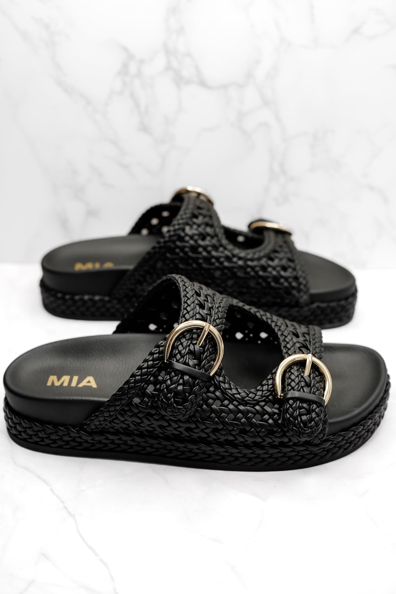 MIA Woven Vegan Leather Adjustable Straps Slide