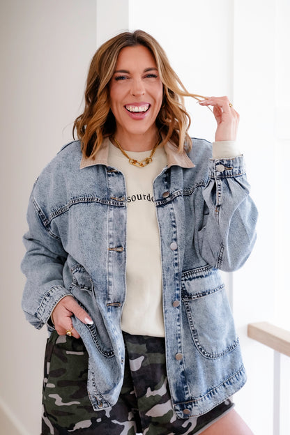 Mineral Wash Long Sleeve Button Down Shacket