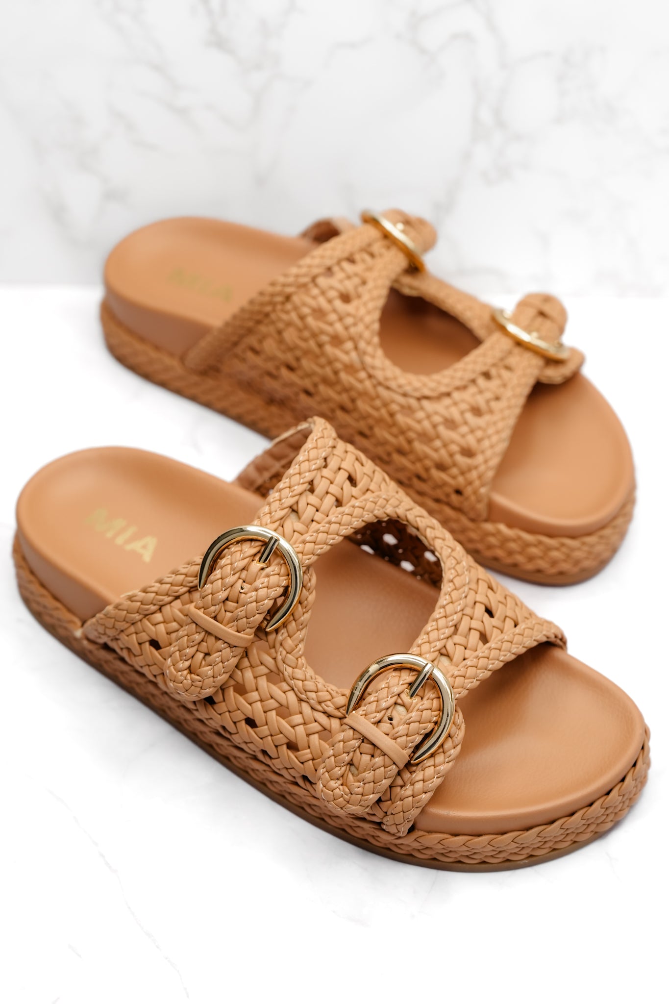 MIA Woven Vegan Leather Adjustable Straps Slide