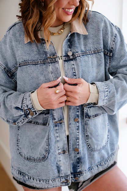 Mineral Wash Long Sleeve Button Down Shacket