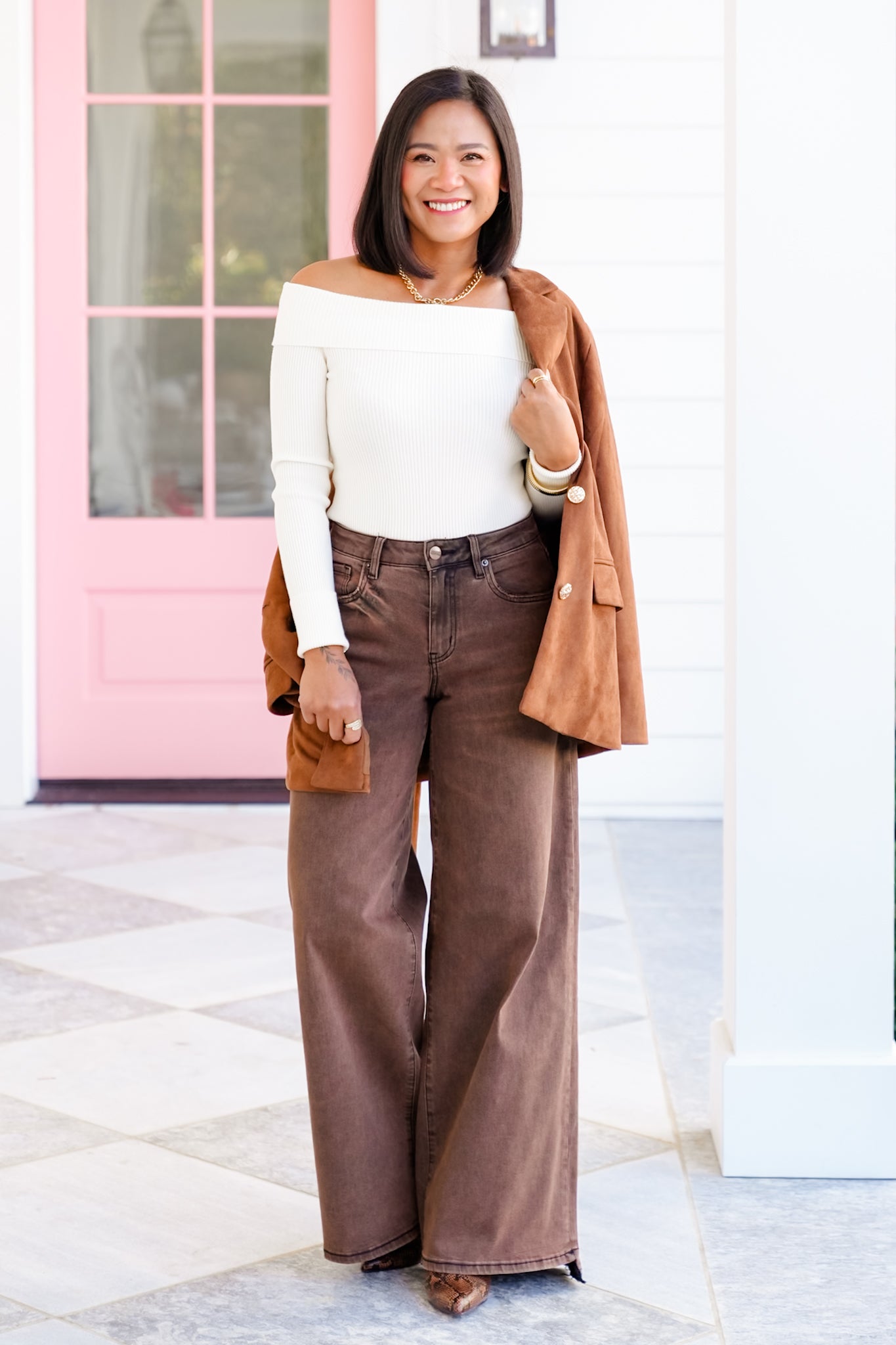 Ribbed Knit Long Sleeve Off Shoulder Top