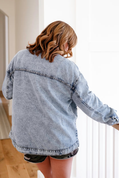 Mineral Wash Long Sleeve Button Down Shacket