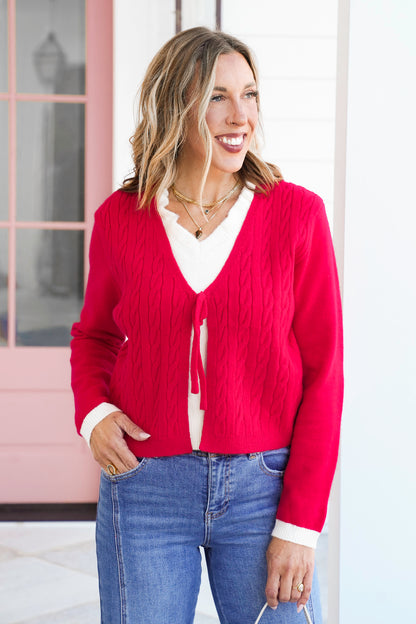 Knit Long Sleeve Top with Front Tie