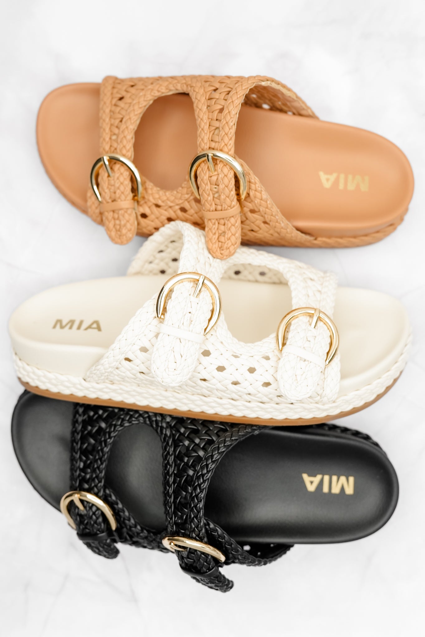 MIA Woven Vegan Leather Adjustable Straps Slide