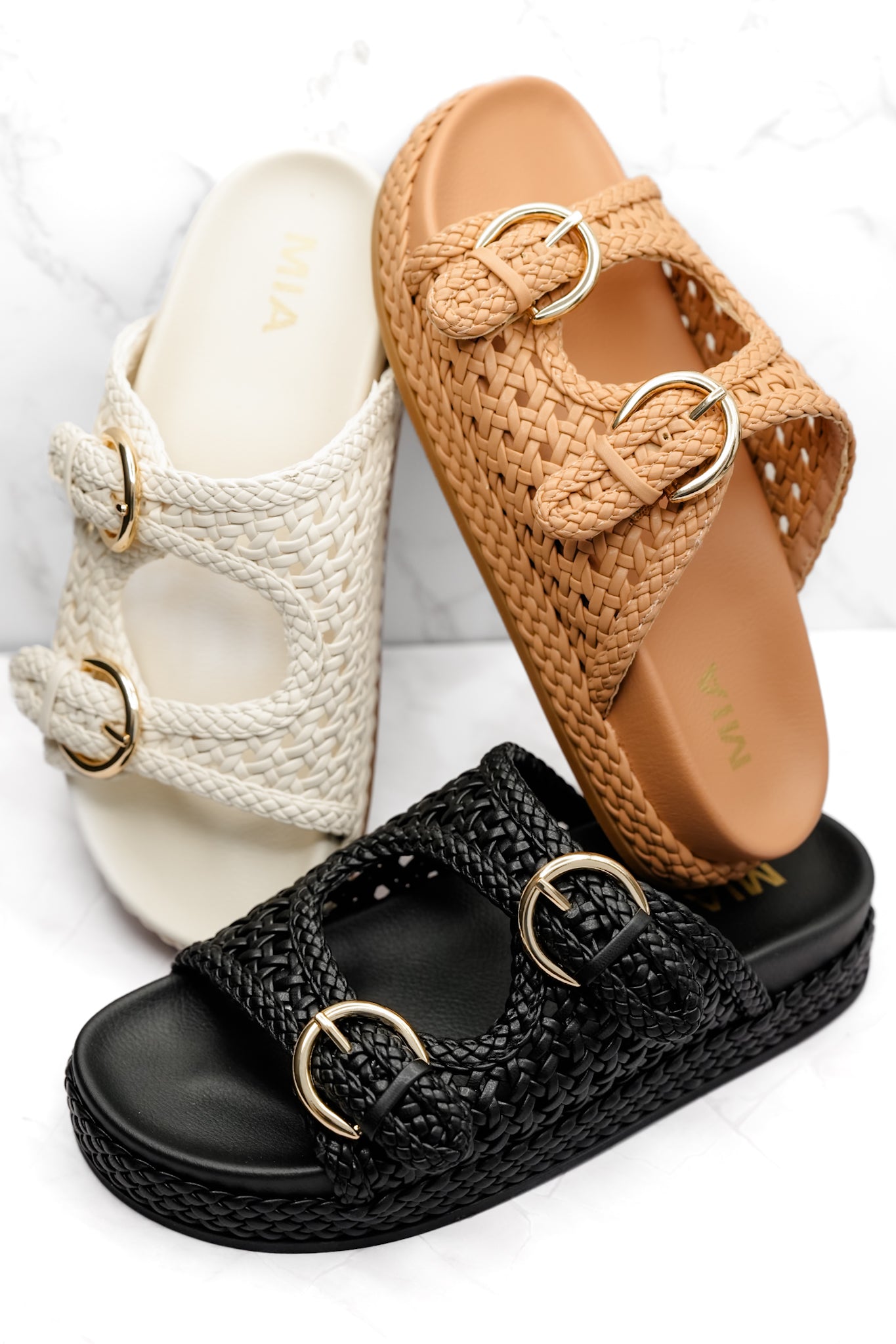 MIA Woven Vegan Leather Adjustable Straps Slide