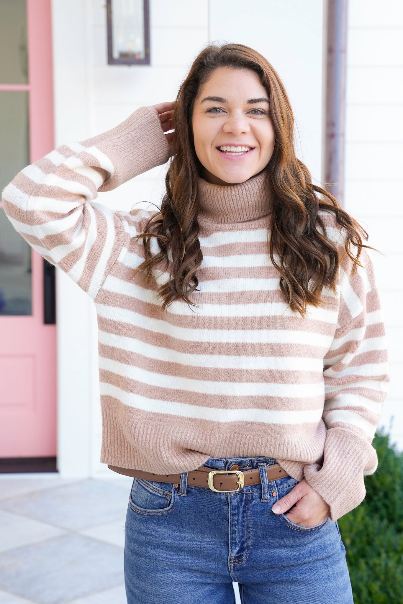 Stripe Long Sleeve Turtleneck Sweater