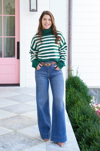Stripe Long Sleeve Turtleneck Sweater