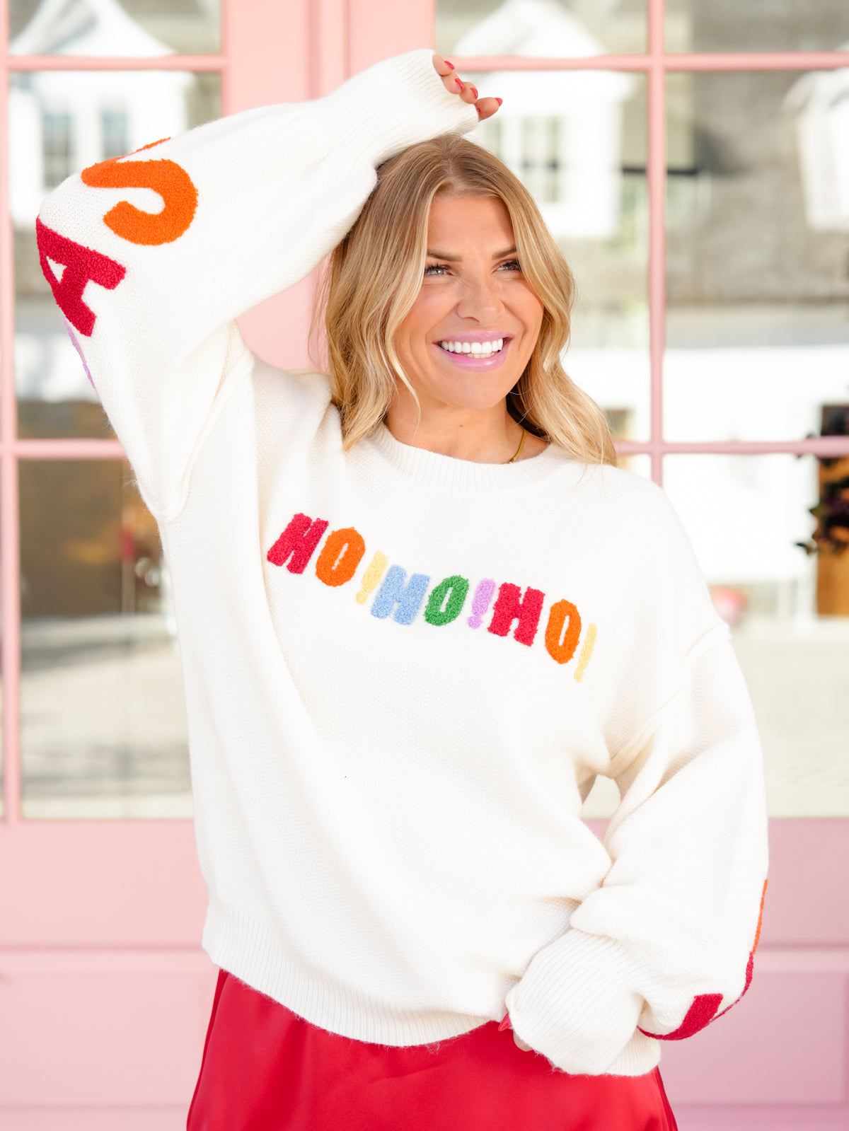 Long Sleeve "Ho Ho Ho, Merry Christmas" Pullover Sweater - Freckled Poppy