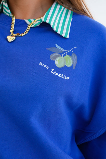Long Sleeve Crew Neck Sweatshirt with Fruit and Lobster "Buon Appetito"