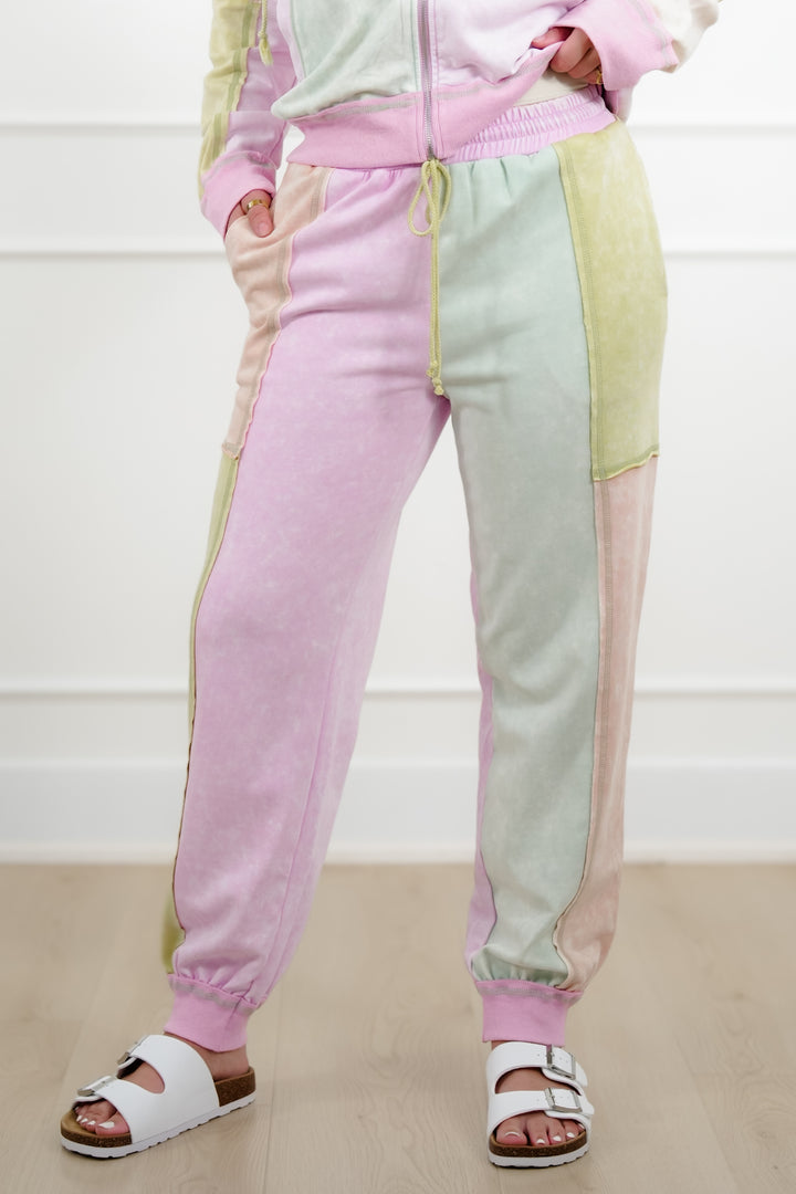 Color Blocked Elastic Waist Joggers