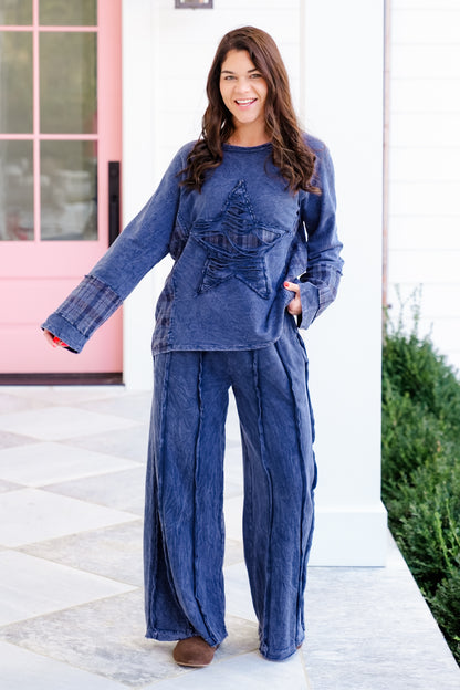 Mineral Washed Long Sleeve Top with Star Patch