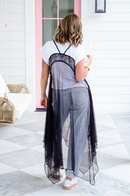 Short Sleeve Layered Sheer Embroidered Maxi Top