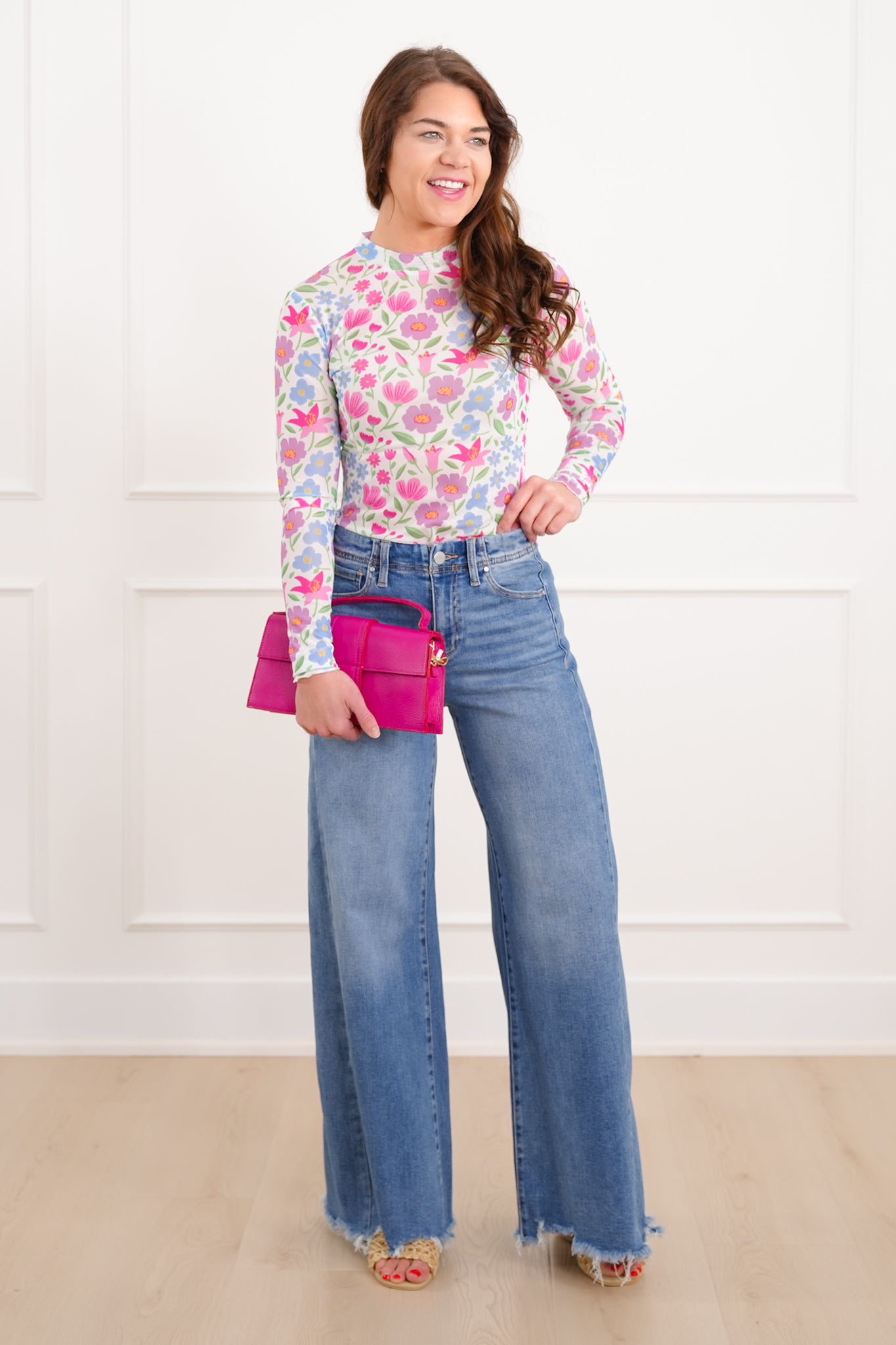 Plus/Reg Floral Long Sleeve Mesh Top