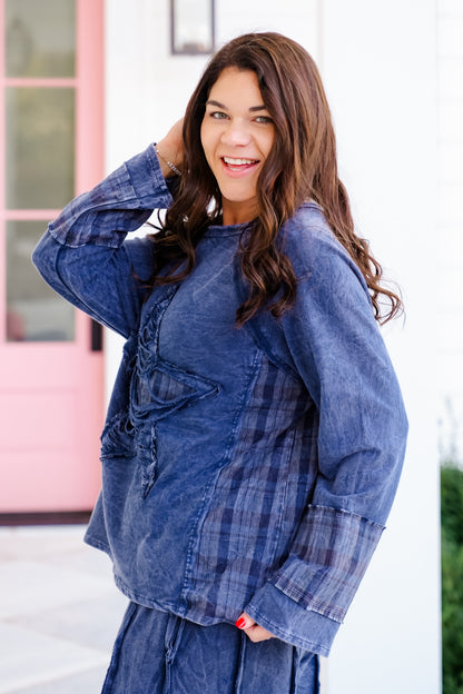 Mineral Washed Long Sleeve Top with Star Patch