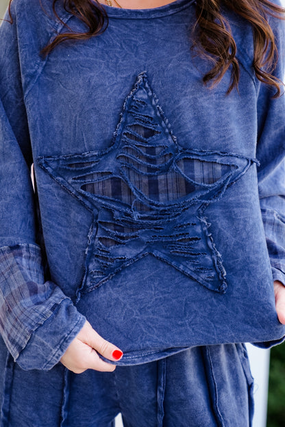 Mineral Washed Long Sleeve Top with Star Patch