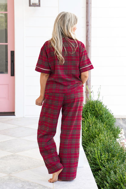 Plus/Reg Plaid Short Sleeve Top and Pants Lounge Set
