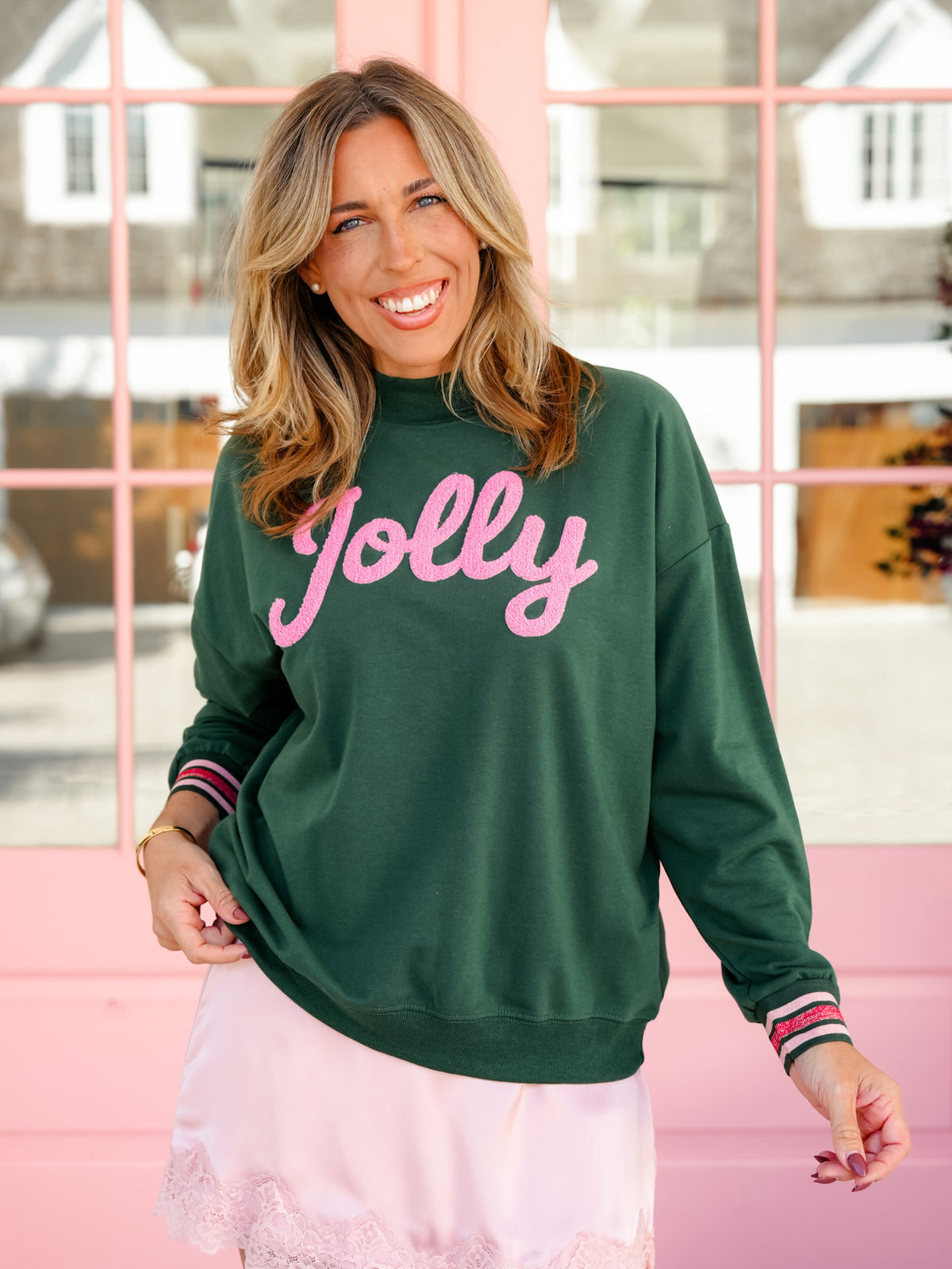 Plus/Reg Long Sleeve Crew Neck "Jolly" Pullover Top