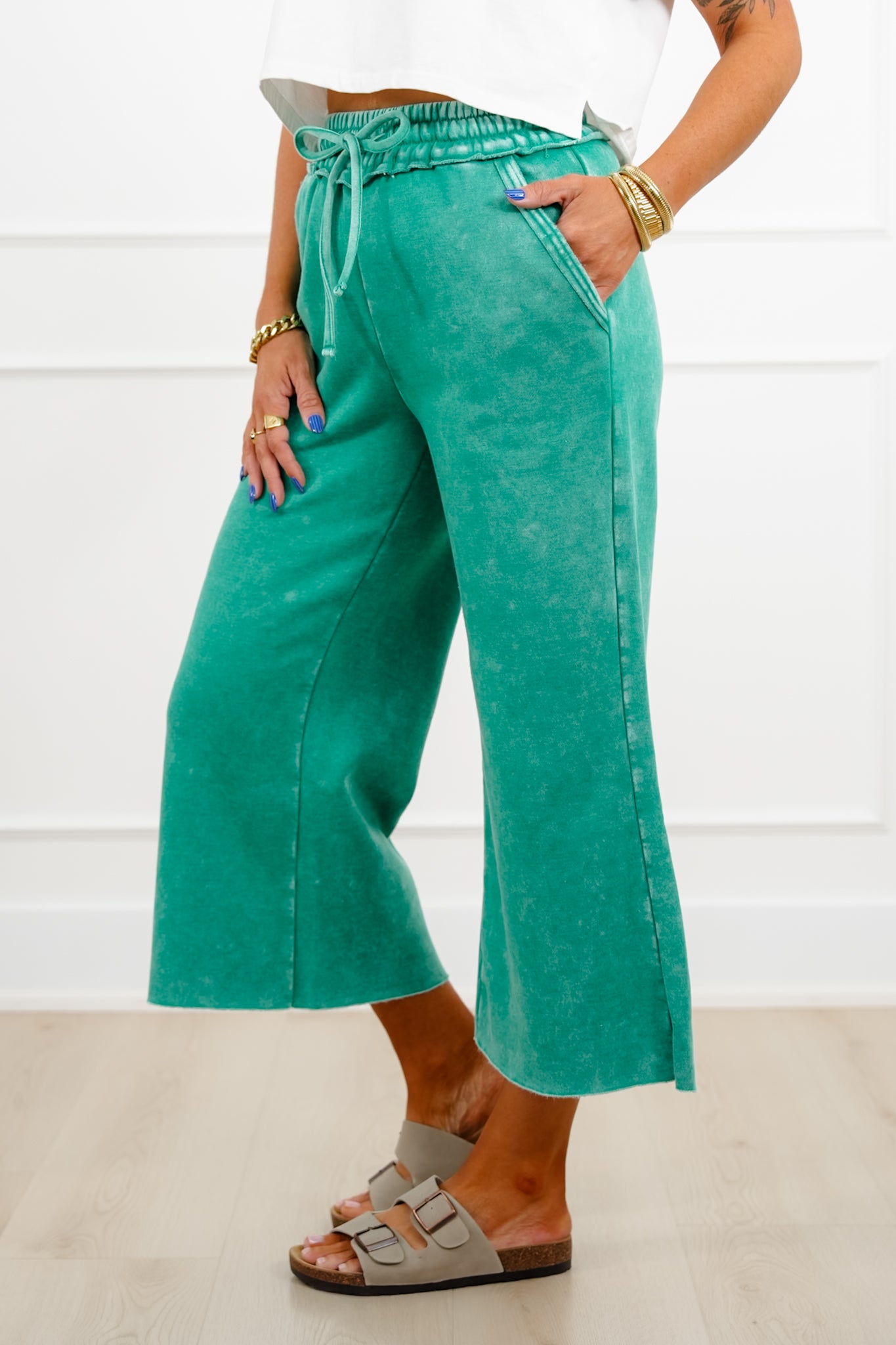 Door Buster! Zenana Acid Wash Fleece Palazzo Sweatpants with Pockets