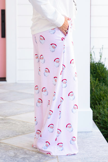 Santa Print Elastic Waist Pants