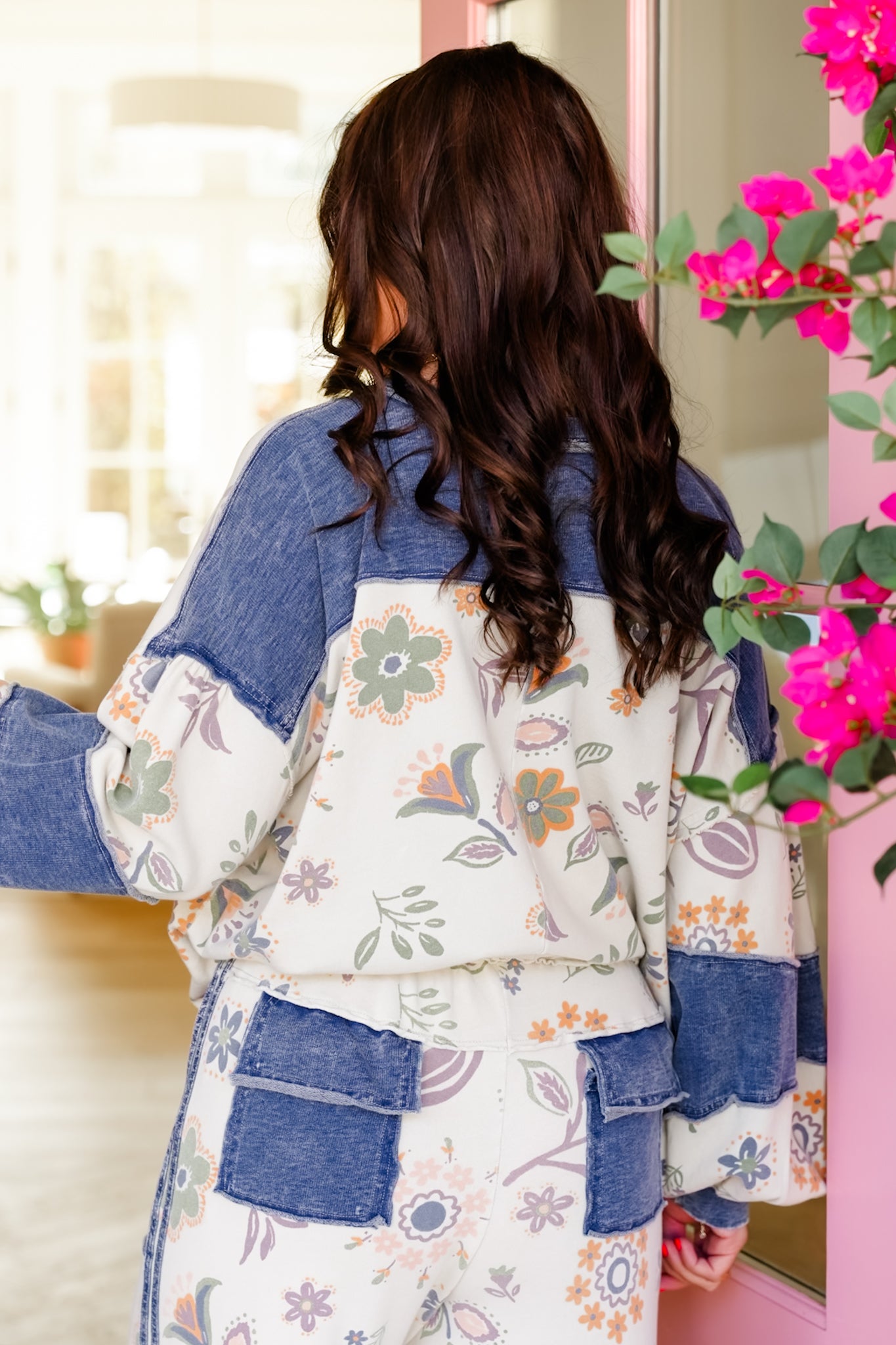 Plus/Reg Floral Print Long Sleeve Button Up Top